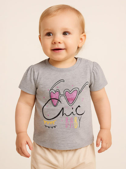 Baby Girls Printed Grey T-Shirt