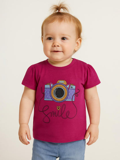 Baby Girls Printed Fuschia T-Shirt