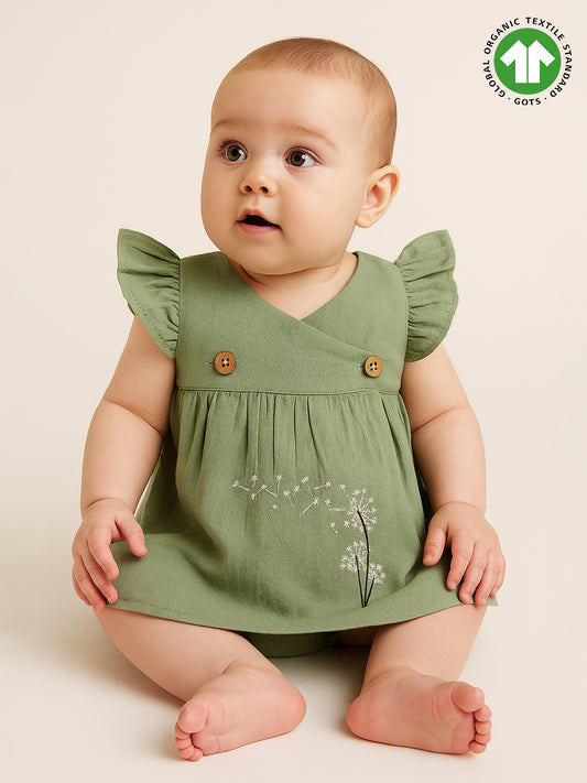Baby Girls Muslin Frill Green Frock