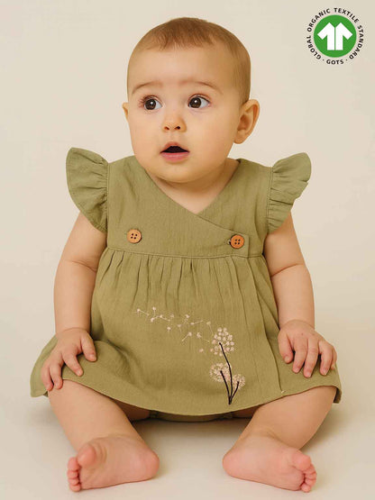 Baby Girls Muslin Frill Khaki Frock