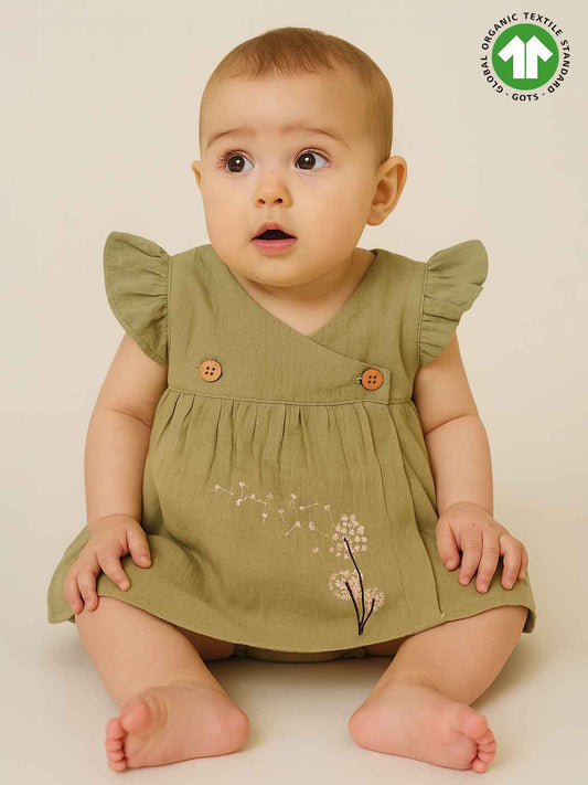 Baby Girls Muslin Frill Khaki Frock