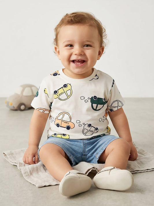 Baby Boys Printed White T-Shirt