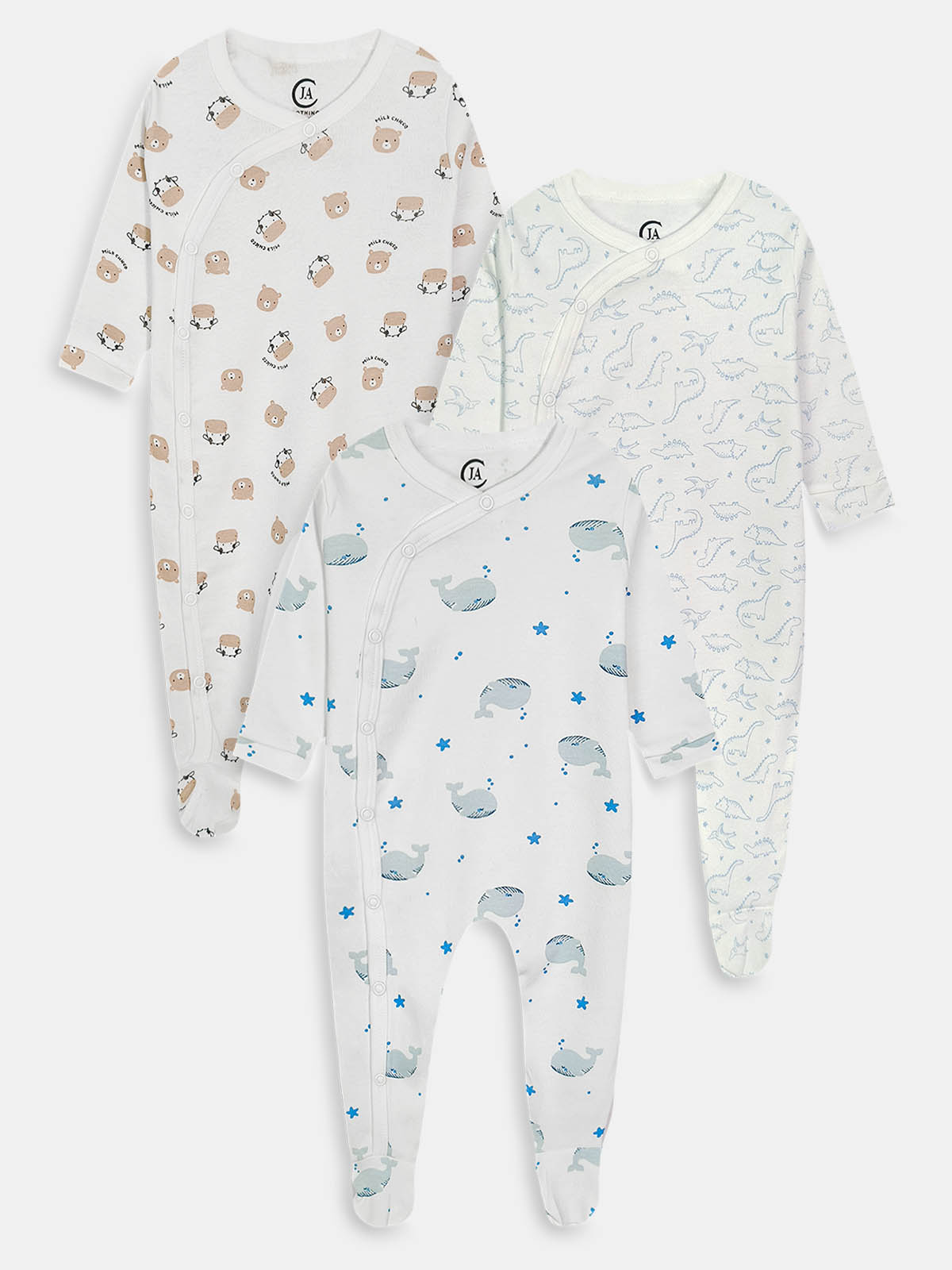Baby Kimono Sleepsuits Pack Of 3 Mixed