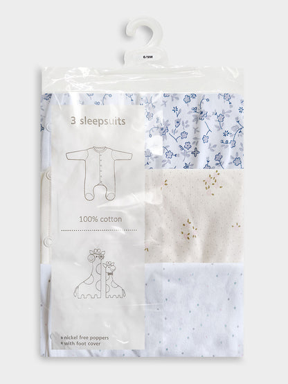 Baby Kimono Sleepsuits Pack Of 3 Mixed