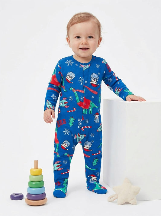 Baby Christmas Blue Sleepsuits