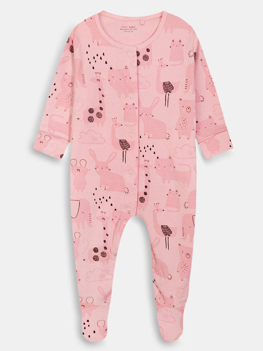 Baby Pink Aop Sleepsuit