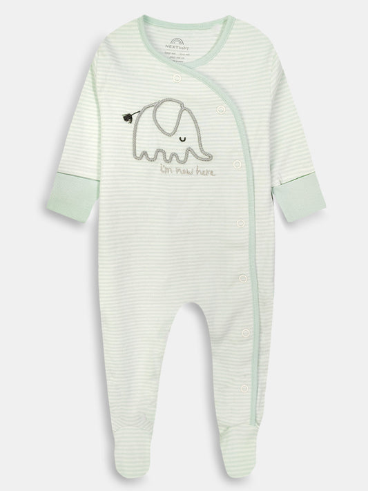 Baby Green Striped Sleepsuit