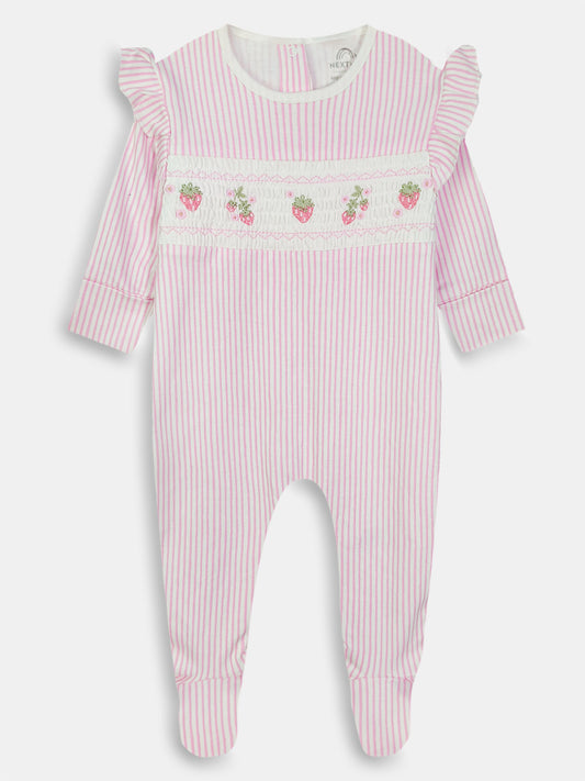 Baby Pink Striped Sleepsuit