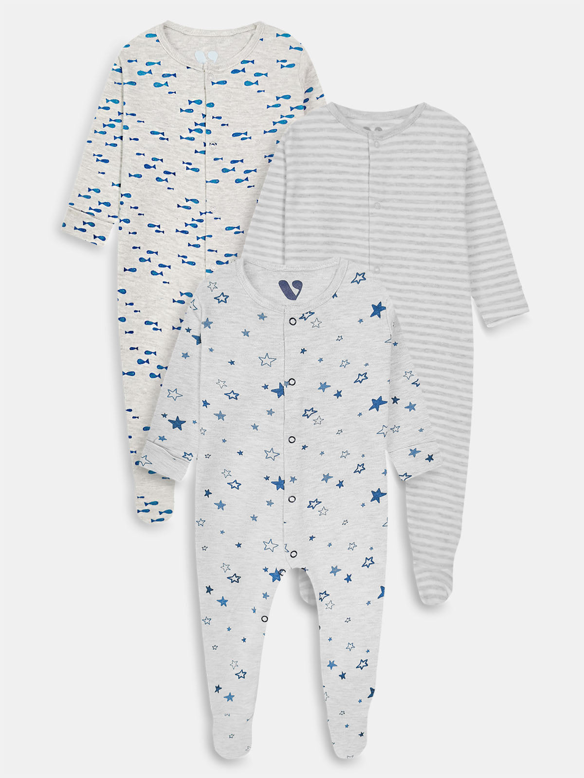 Baby Sleepsuits Pack Of 3 Mixed