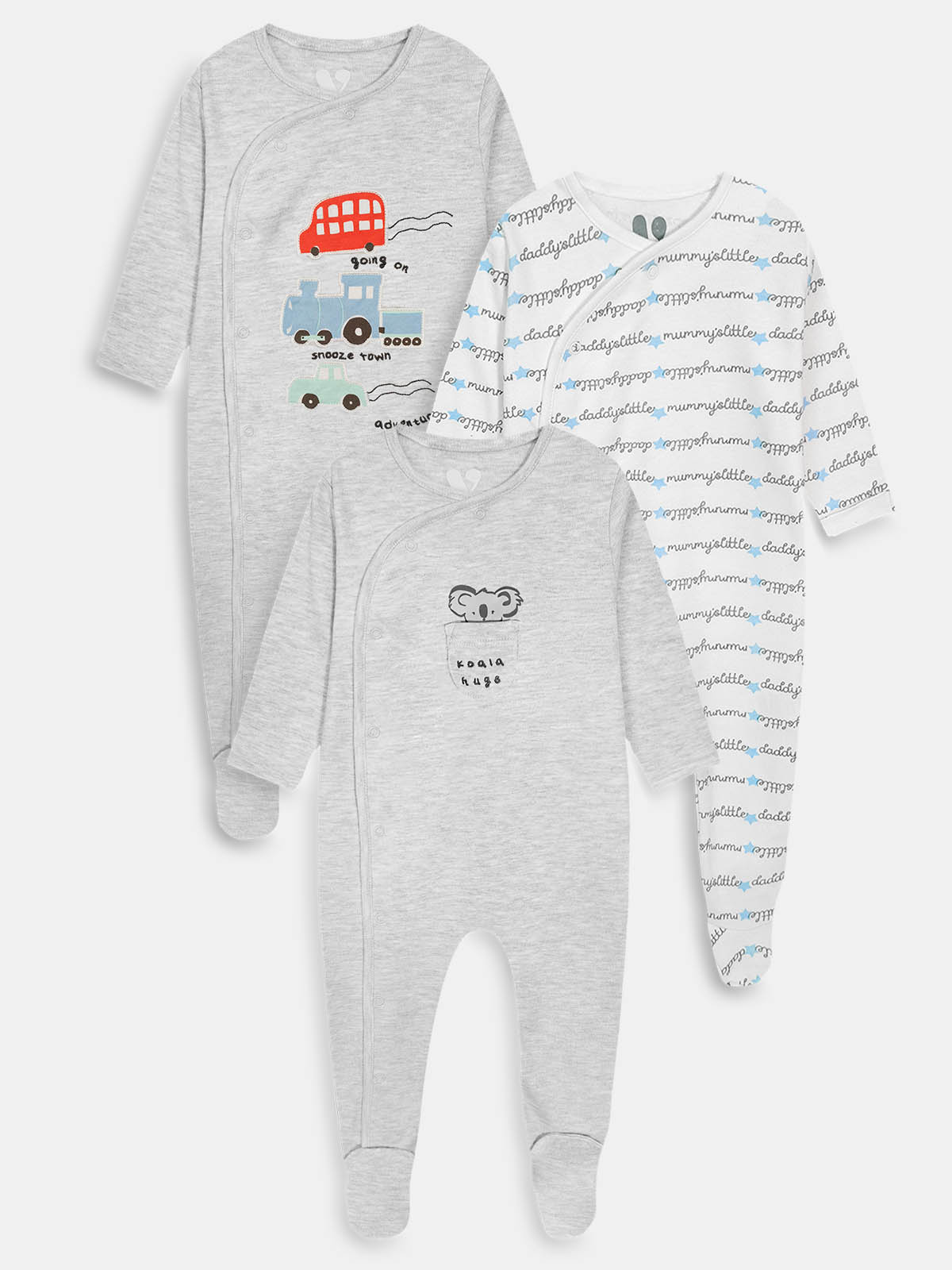 Baby Kimono Sleepsuits Pack Of 3 Mixed