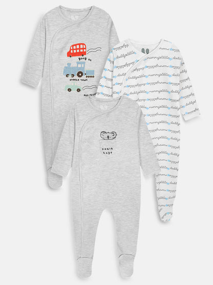 Baby Kimono Sleepsuits Pack Of 3 Mixed
