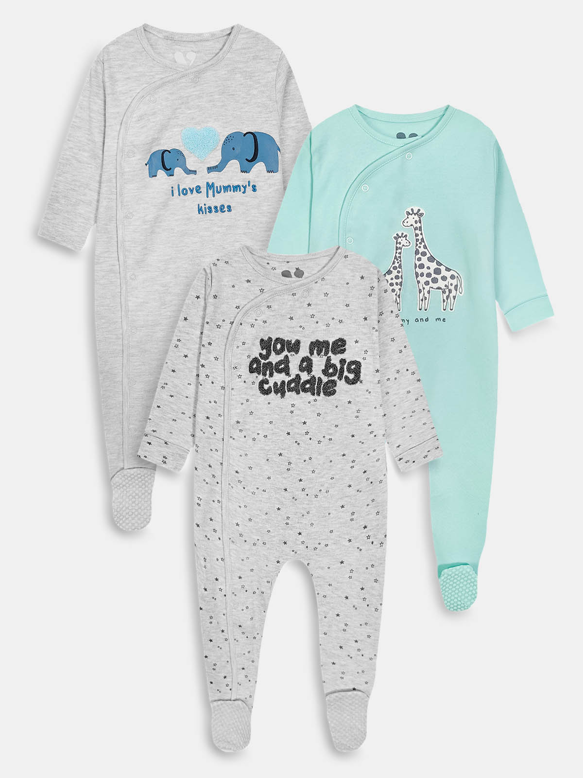 Baby Kimono Sleepsuits Pack Of 3 Mixed