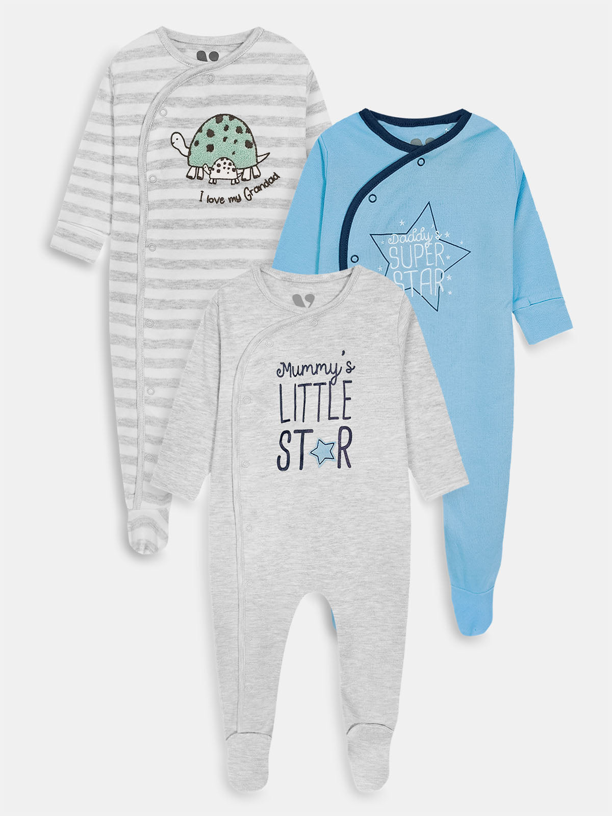 Baby Kimono Sleepsuits Pack Of 3 Mixed