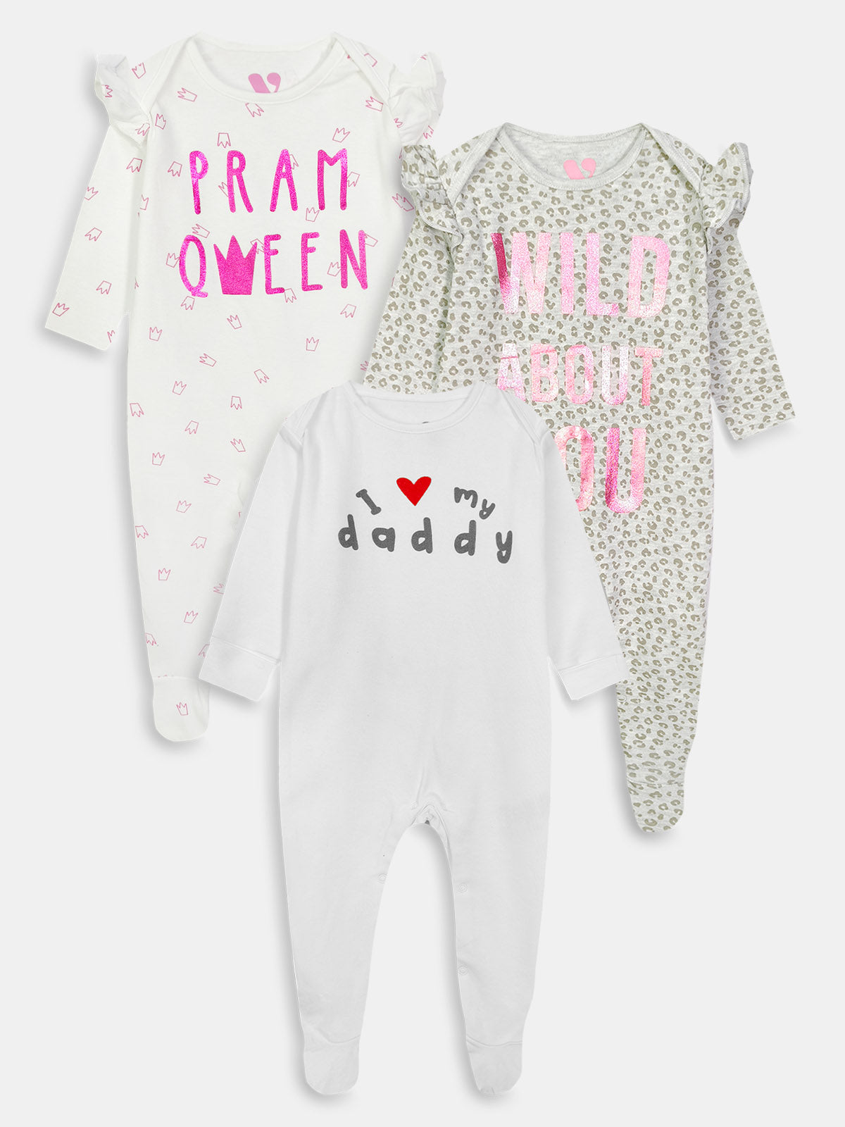 Baby Sleepsuits Pack Of 3 Mixed