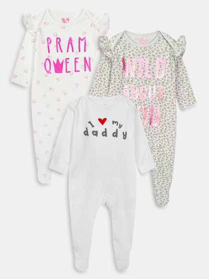 Baby Sleepsuits Pack Of 3 Mixed