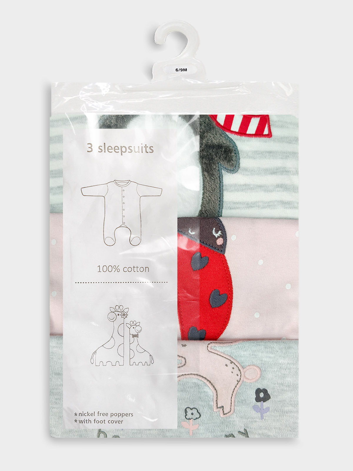 Baby Sleepsuits Pack Of 3 Mixed