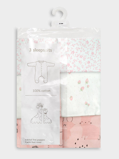 Baby Sleepsuits Pack Of 3 Mixed