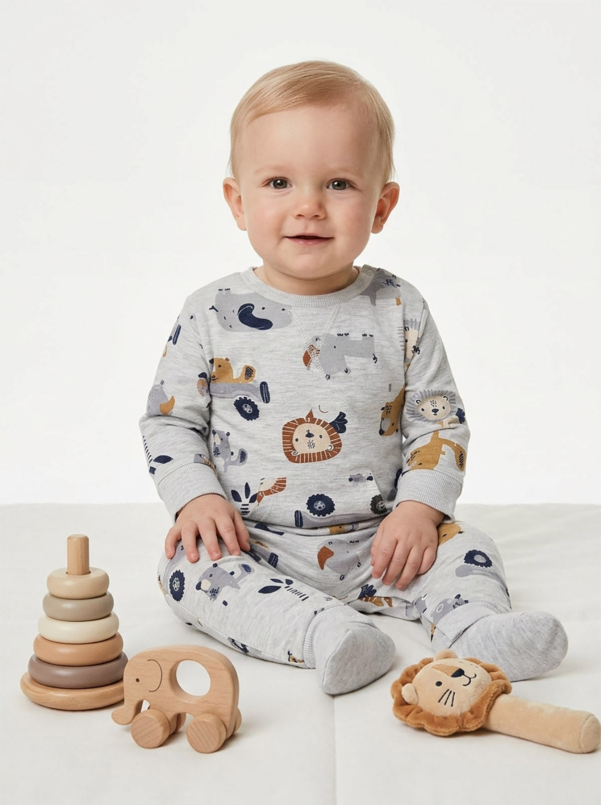 Baby Printed Heather Grey Playsuits