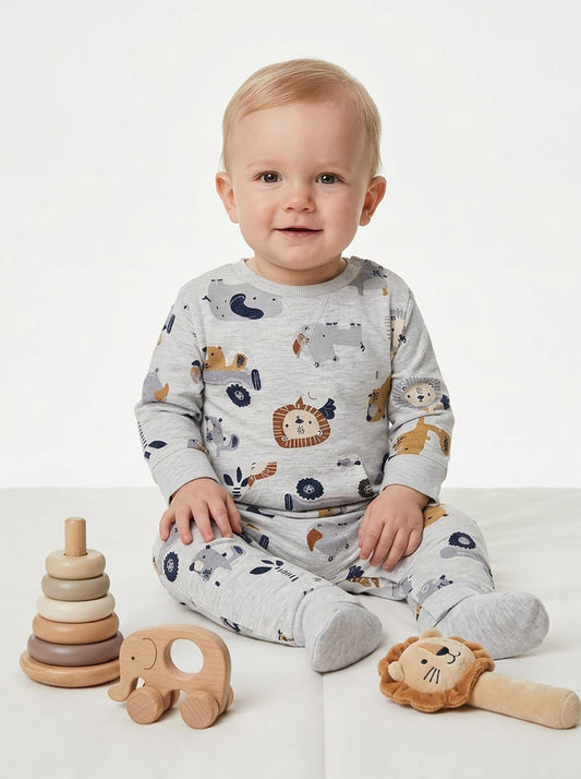 Baby Printed Heather Grey Playsuits