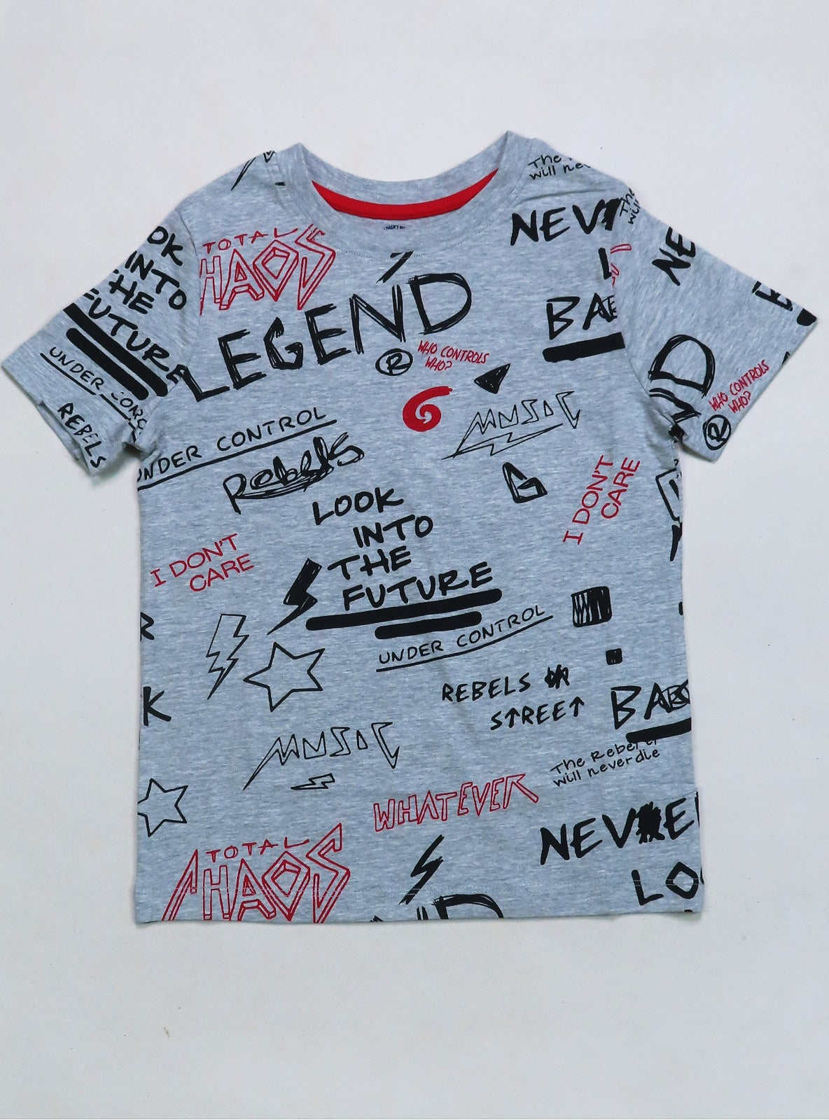 Boys Printed T Shirt Grey Melange AOP