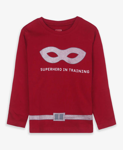 Boys Printed Red Pyjama Set