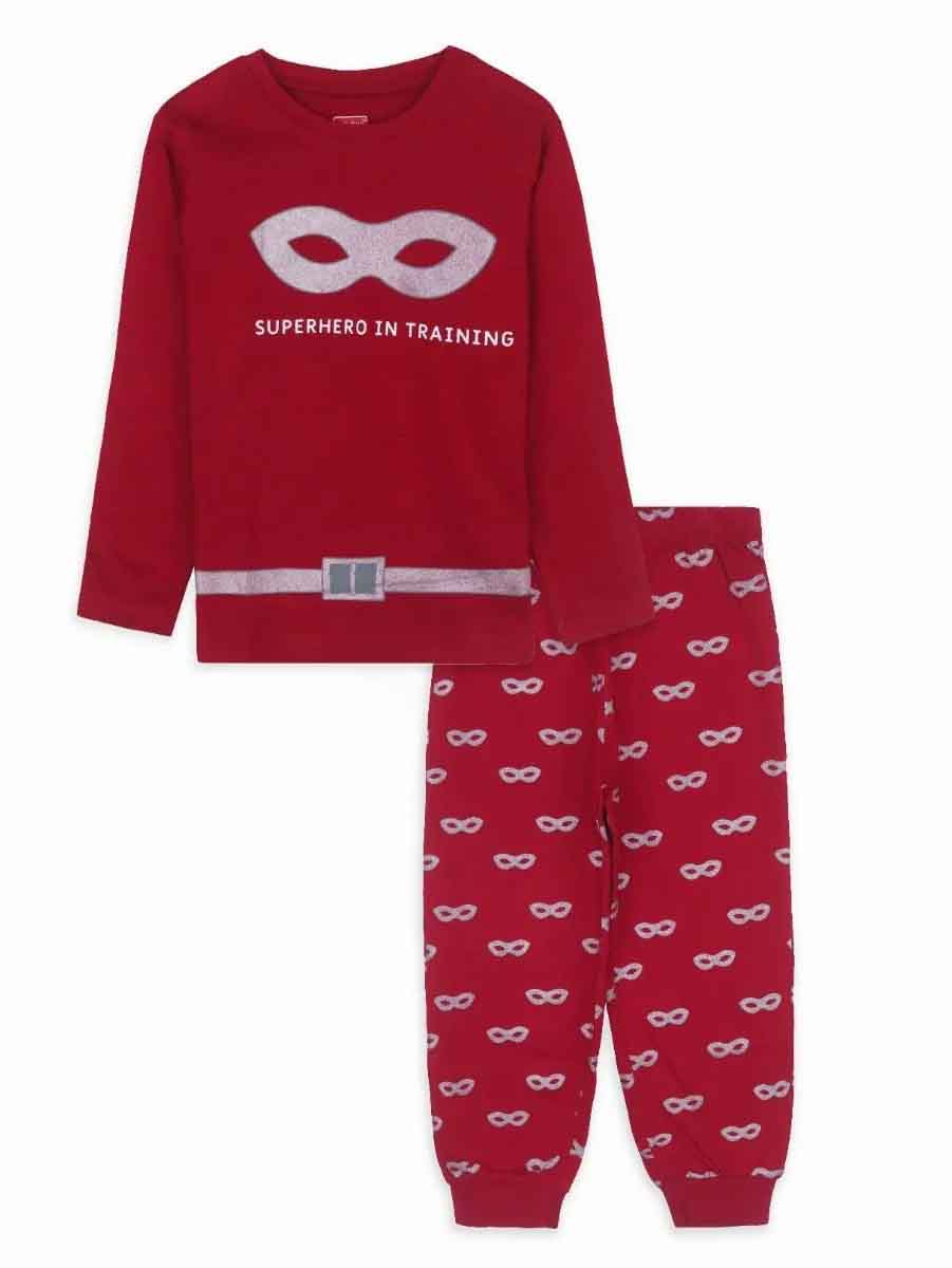 Boys Printed Red Pyjama Set