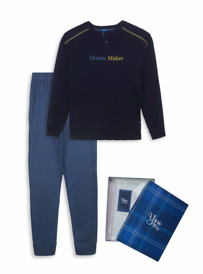 Boys Interlock Winter Navy Pyjama Sets