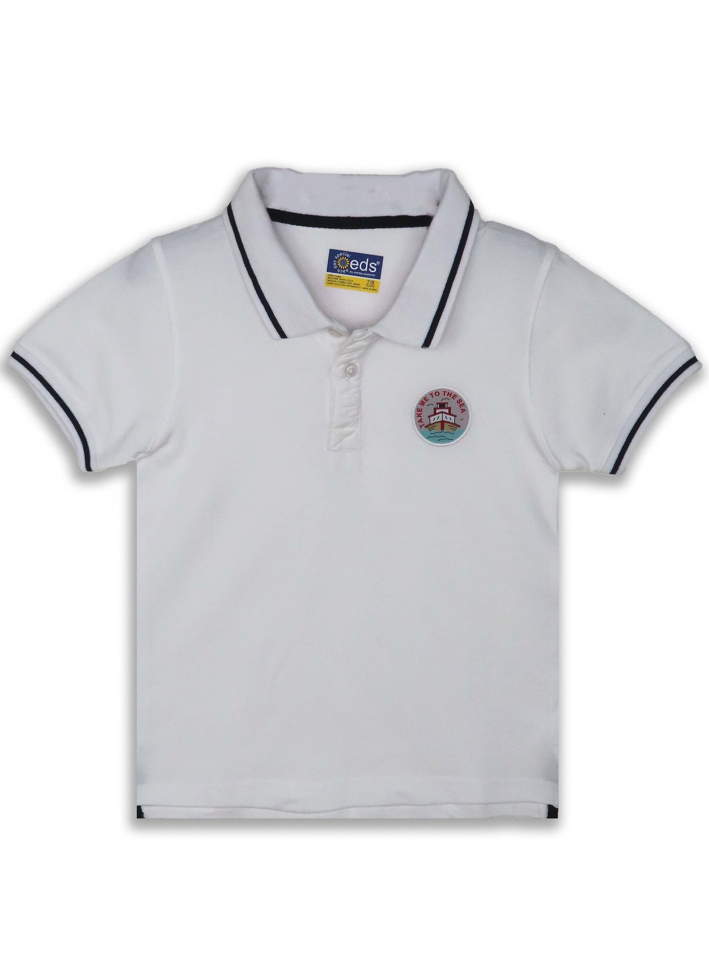 eds Boys Applique White Collar T Shirt