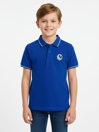 Boys Applique Blue Collar T Shirt