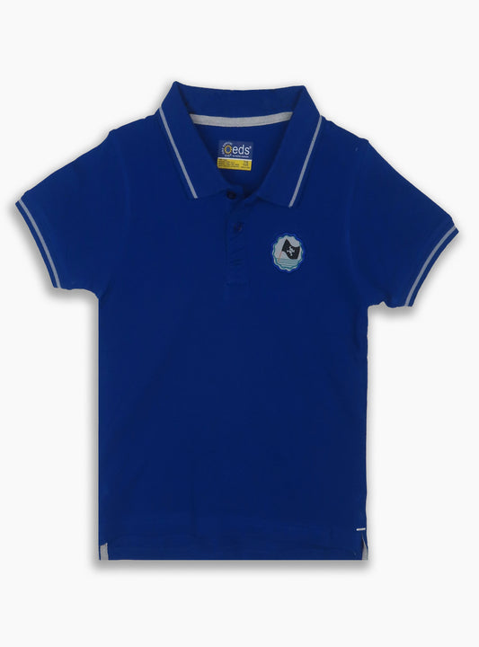 Boys Applique Blue Collar T Shirt