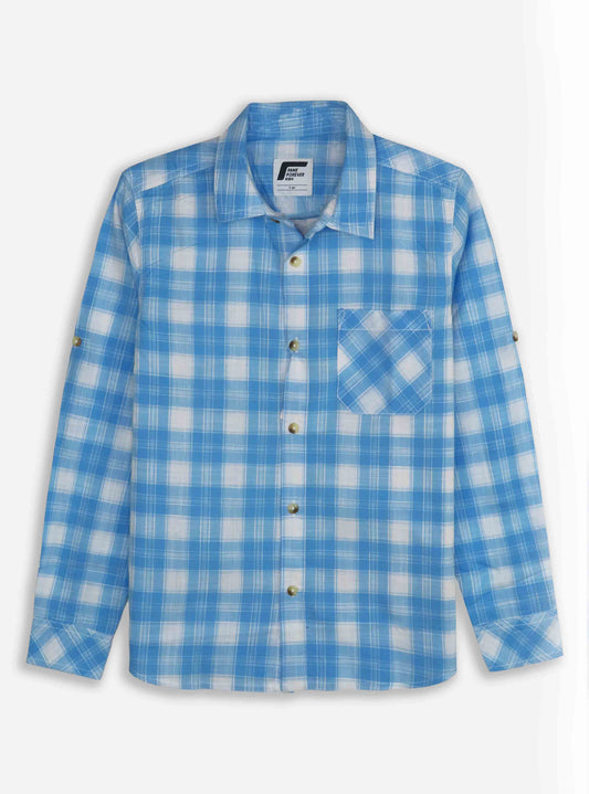 Boys Long Sleeve Blue Woven Shirt