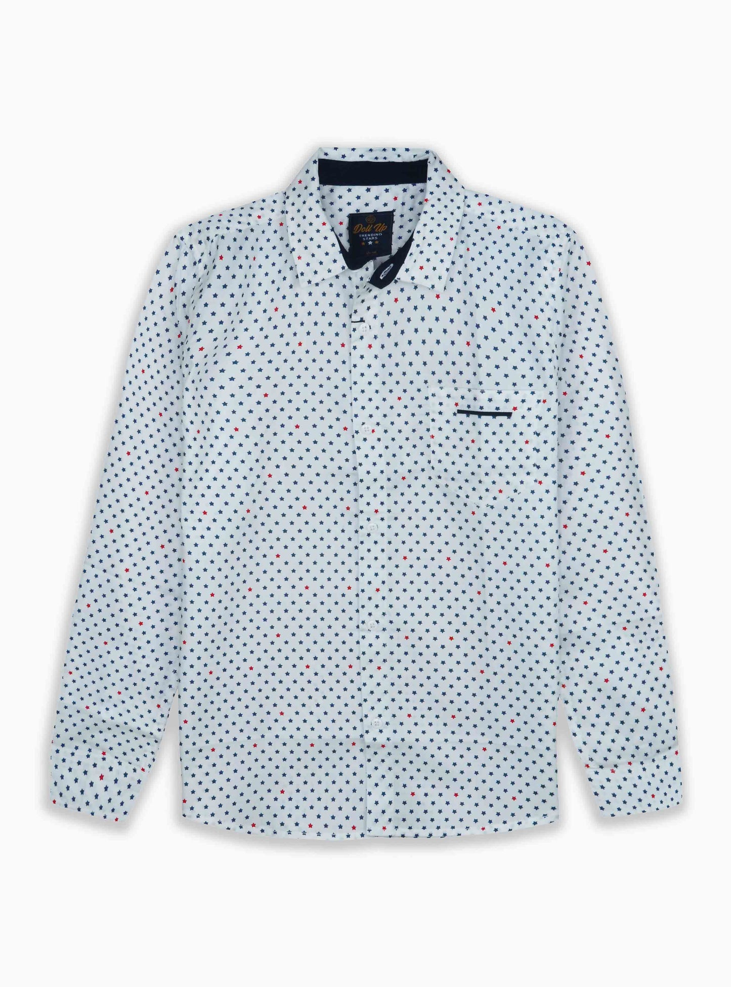 Boys Long Sleeve White Aop Woven Shirt