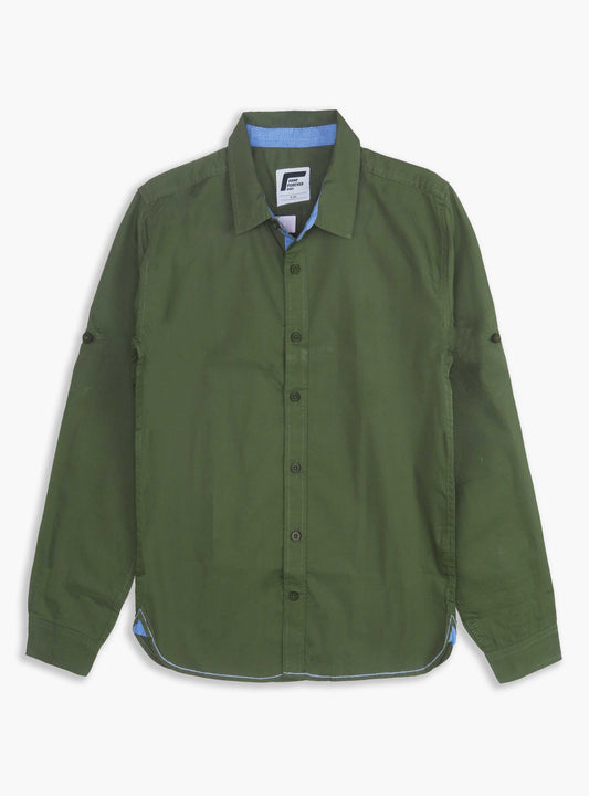 Boys Long Sleeve Olive Woven Shirt