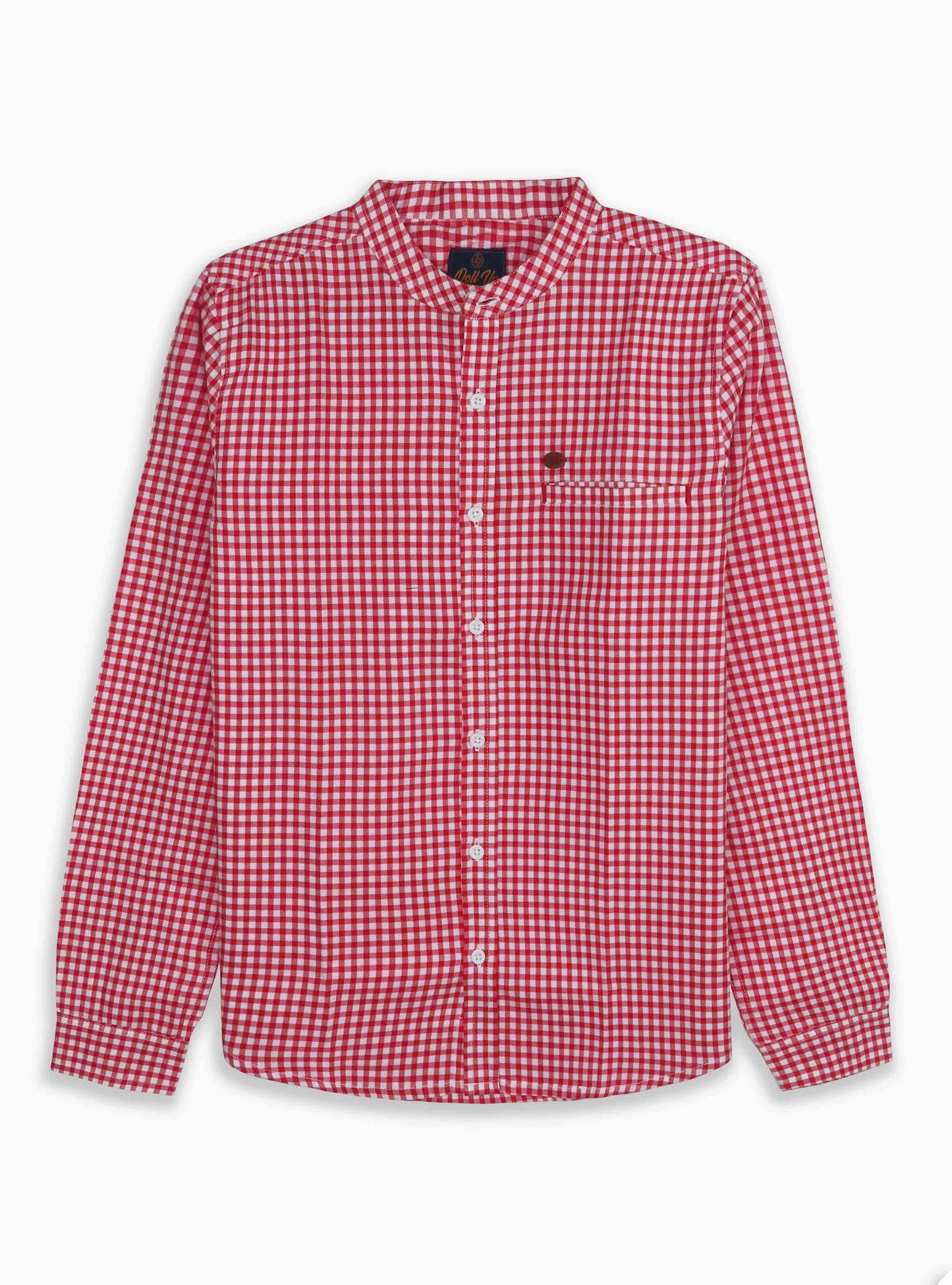 Boys Long Sleeve Red-White Woven Shirt