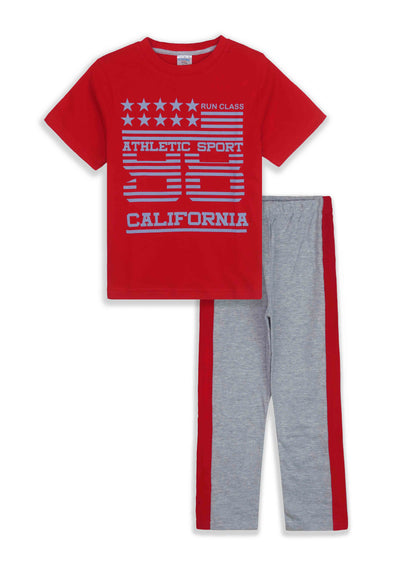 Boys Printed Red Grey Pyjama Set