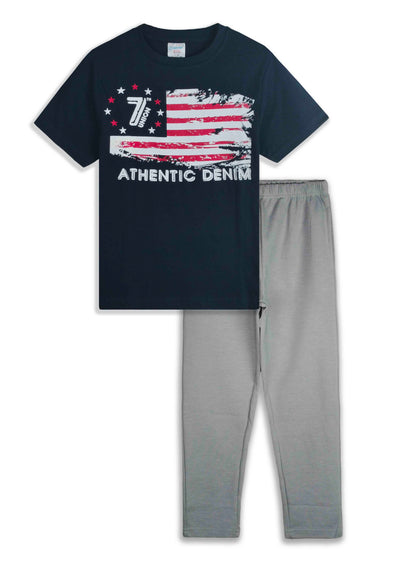 Boys Printed Navy Charcoal Pyjama Set