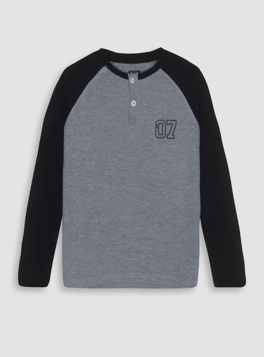 Boys Waffle Henley Grey T-Shirt