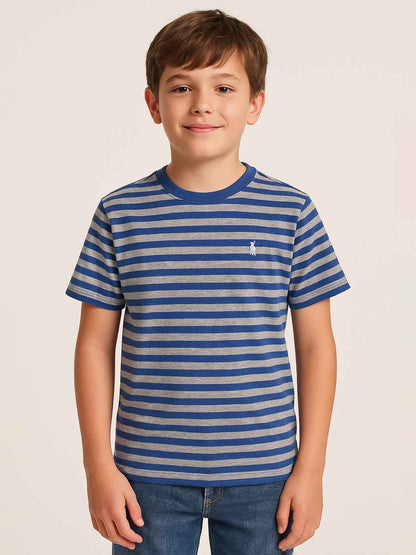 Boys Navy Striped T Shirts