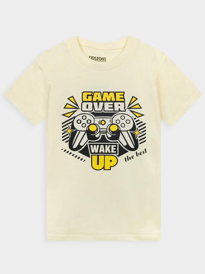 Boys Printed White T-Shirt