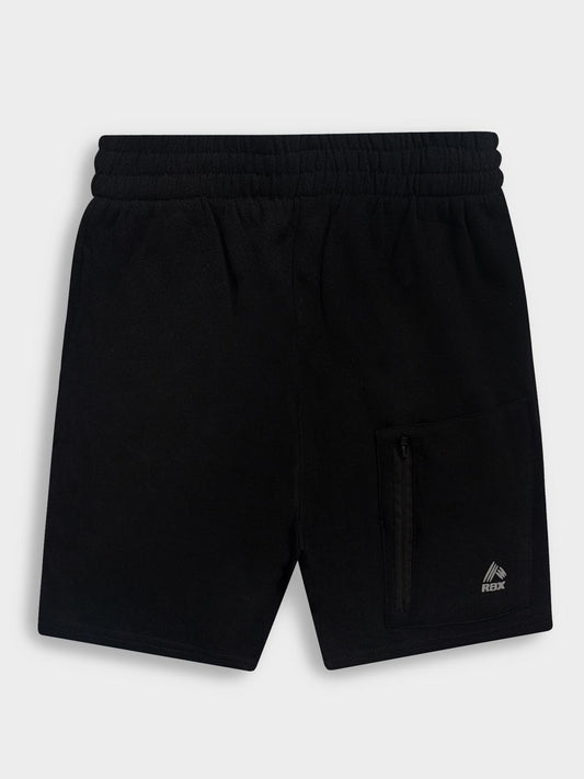 Boys Zipper Pocket Black Fleece Shorts