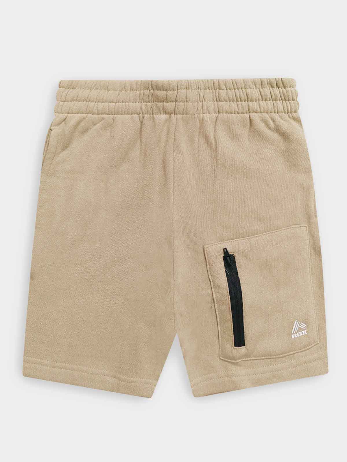 Boys Zipper Pocket Beige Fleece Shorts
