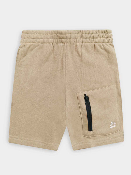 Boys Zipper Pocket Beige Fleece Shorts