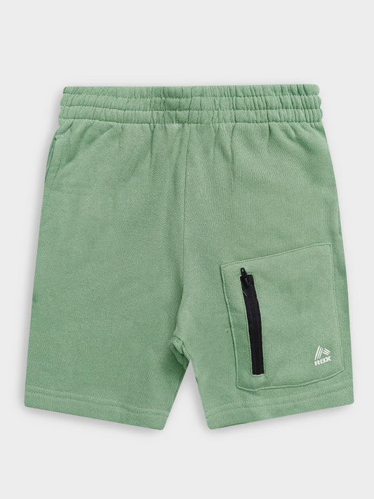 Boys Zipper Pocket Green  Fleece Shorts