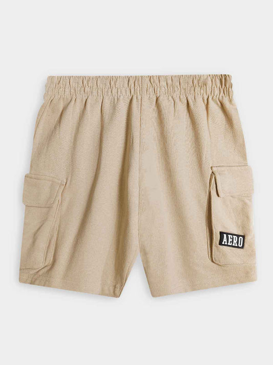 Boys Beige Fleece Cargo Shorts