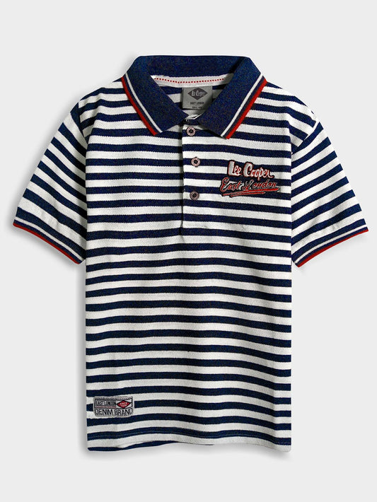 Boys Navy Striped Polo