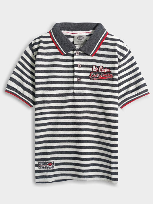 Boys Grey Striped Polo
