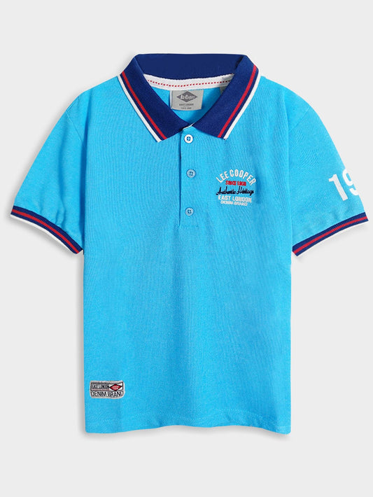 Boys Blue Applique Polo