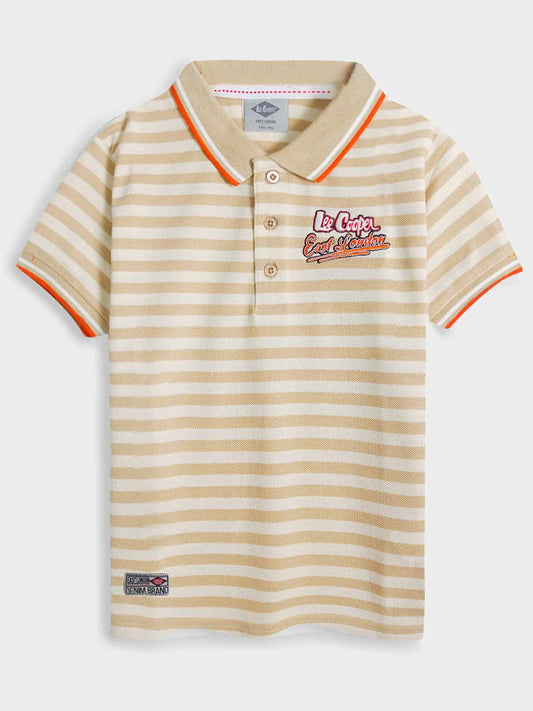 Boys Khaki Striped Polo