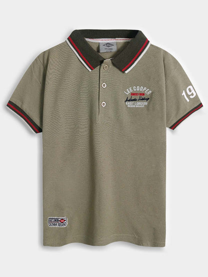 Boys Olive Applique Polo