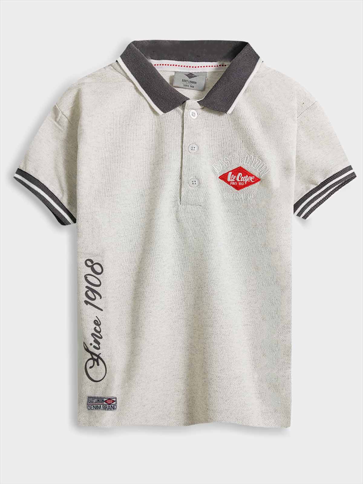 Boys Grey Applique Polo